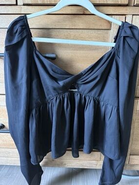 Abercrombie & Fitch Black Twist-Front Peplum Blouse